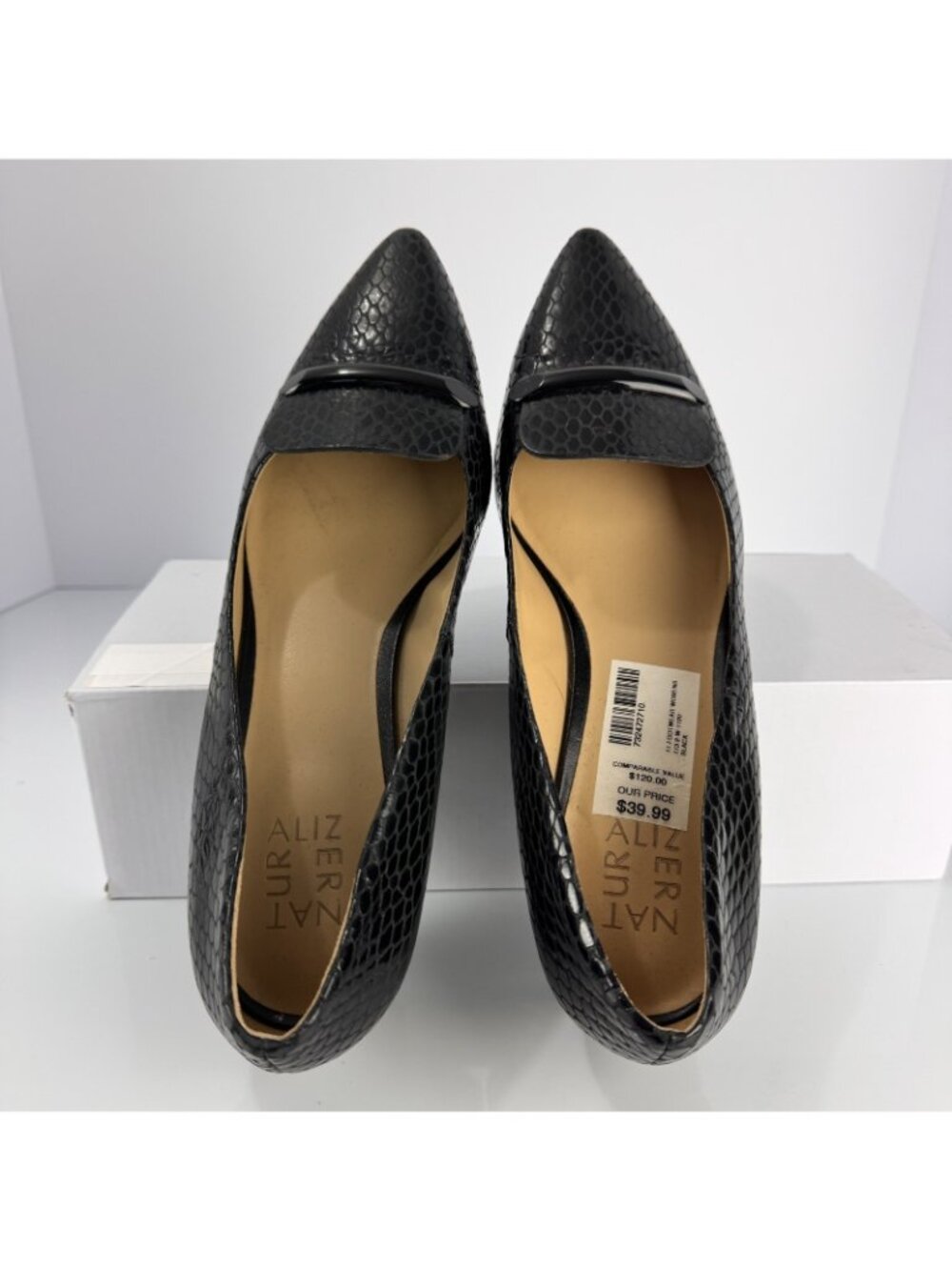Naturalizer Womens Pump 10 M Booker Point Toe Low Heel Black Leather Loafer Shoe - Picture 6 of 11